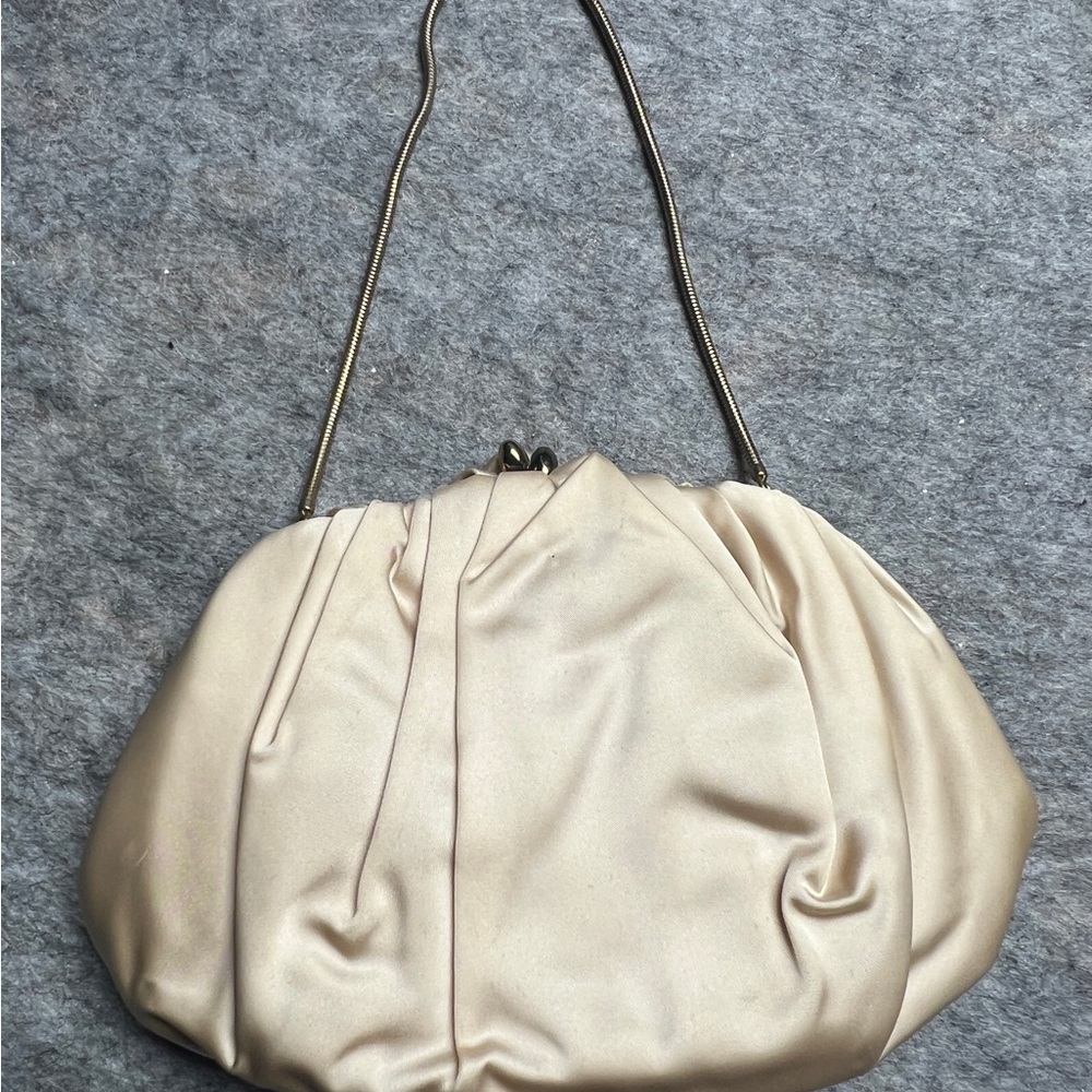 Chic Cream Clutch with Gold Chain